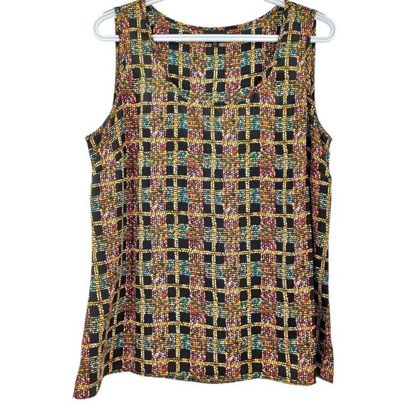 Talbots Silk Printed Shell Tank Top Multicolor Women's 12 Relaxed Fit Preppy - Picture 1 of 8